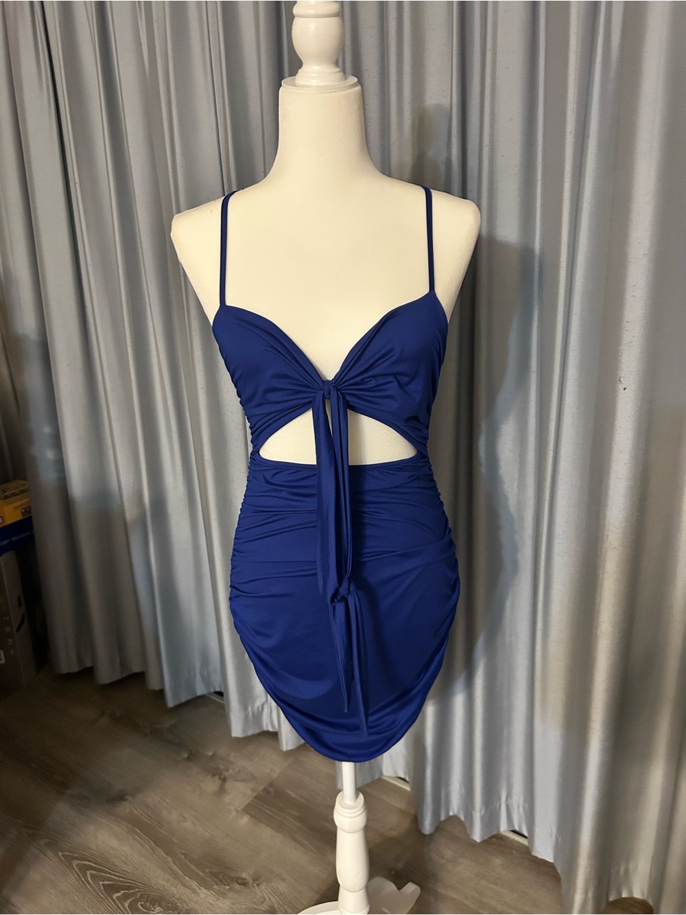 Blue Tie-Front One-Piece Party Dress